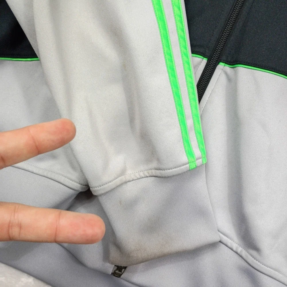 Adidas Track Jacket Mens XL Grey Black Neon Green Colorblock Trefoil Gorpcore
